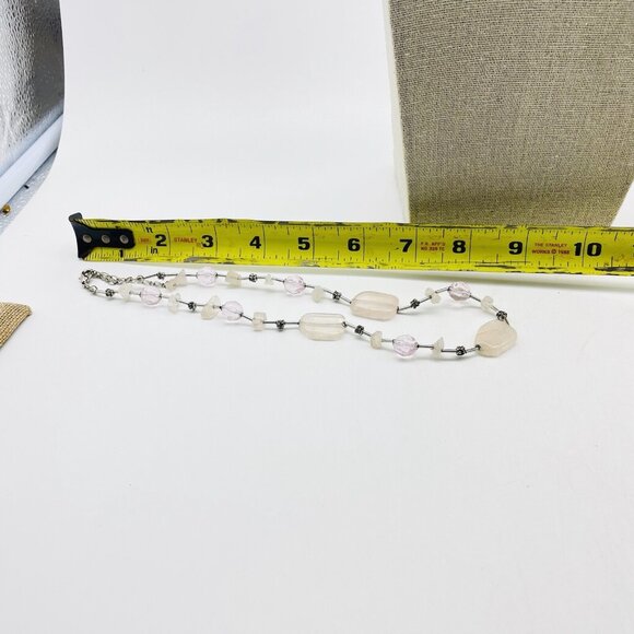 Clear Beaded Necklace Pastel Pink Irregular Bead Style - Picture 6 of 7